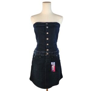 NWT G Star Raw Denim Dress Dark Wash Button Front Strapless Mini Small Y2K